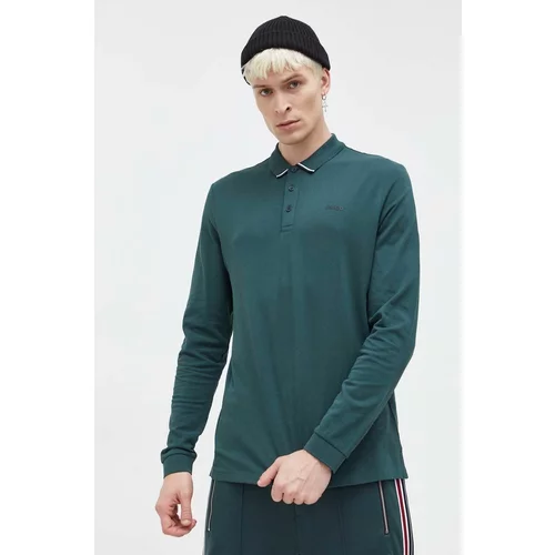 Hugo Pamučna majica dugih rukava boja: zelena, bez uzorka