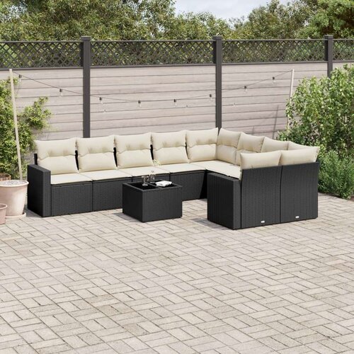 VidaXL 10-dijelni set vrtnih sofa s jastucima crni od poliratana Slike