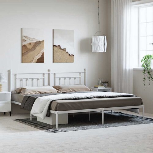  Metalni okvir za krevet s uzglavljem bijeli 193x203 cm Slike