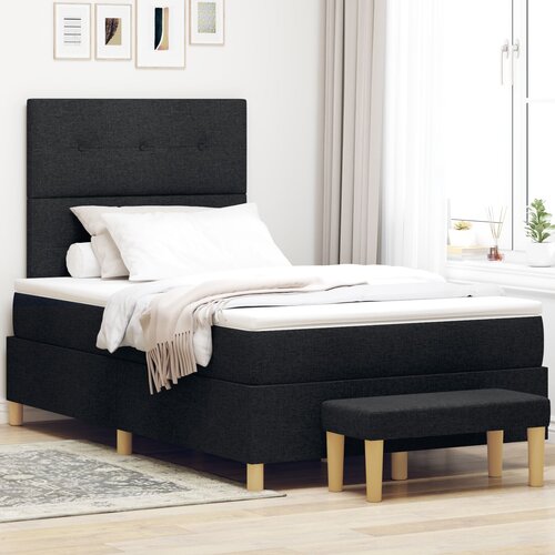 VidaXL Krevet s kutijom s madracem i klupom Crna 120x190 cm Tkanina Slike