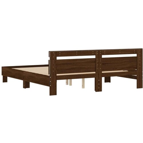  Okvir za krevet s uzglavljem i LED boja smeđeg hrasta 160x200cm Slike