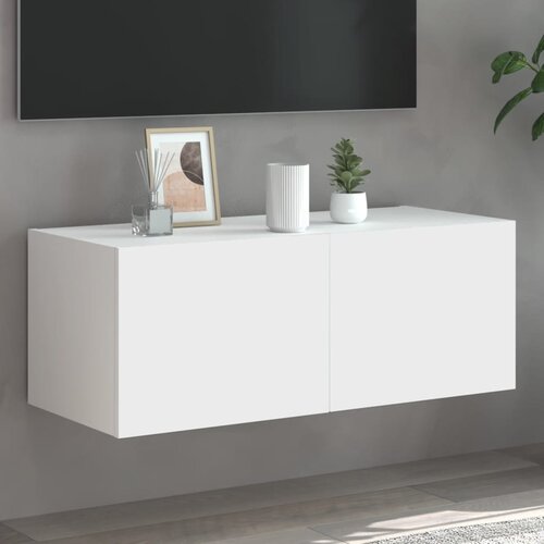  The Living Store Stenska TV omarica z LED lučkami bela 80x35x31 cm - TV Stenska Omarica, (21555346) Slike