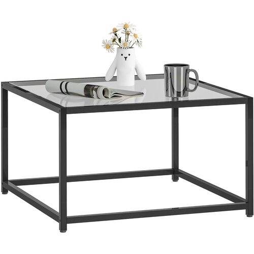 HOMCOM Dnevna miza kaljeno steklo, jeklo 68D x 68&Scaron; x 39V cm črna, (5000242674) Cene