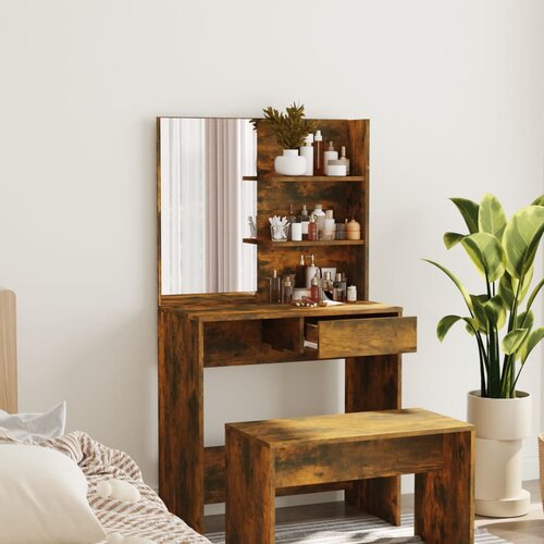 vidaXL Toaletna mizica z ogledalom dimljeni hrast 74,5x40x141 cm Cene