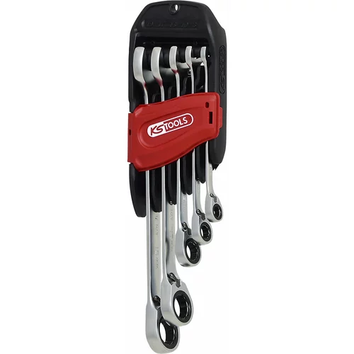 Ks Tools Komplet viličasto-obročastih ključev z ragljo GEARplus® RINGSTOP, zamaknjena oblika, Flank Traction, 5 kosov