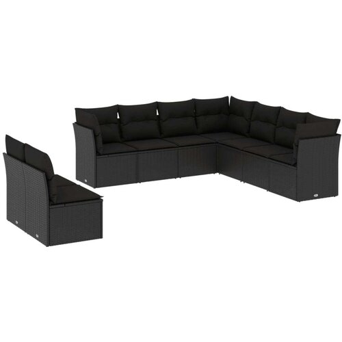  9-dijelni set vrtnih sofa s jastucima crni od poliratana Slike
