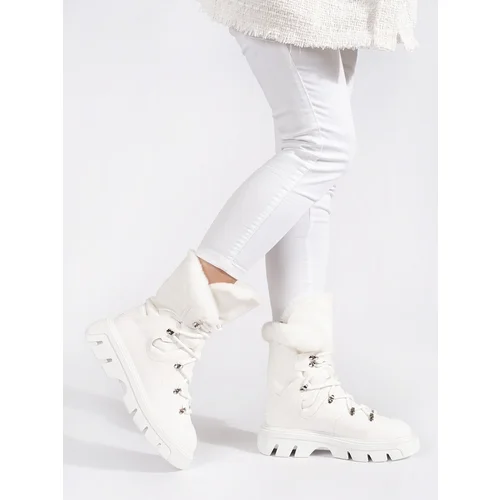 SEASTAR White lace-up women's snow boots with fur on the platform