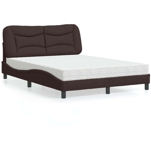  Postelja z vzmetnico temno rjav 140x190 cm blago Cene