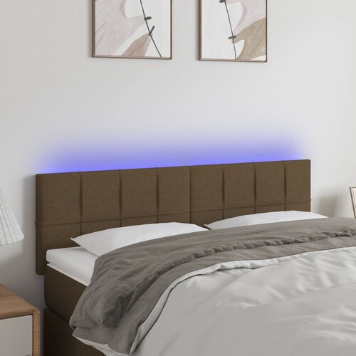 VidaXL LED uzglavlje tamnosmeđe 144x5x78/88 cm od tkanine Slike
