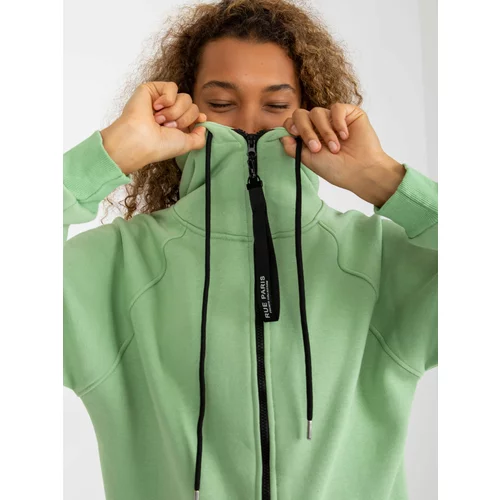 Fashion Hunters RUE PARIS light green long zipped basic sweatshirt with pockets