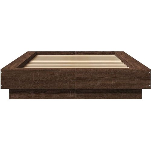 vidaXL Posteljni okvir z LED lučkami rjavi hrast 90x200 cm inž. les Cene