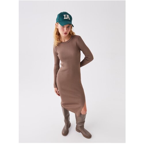 LC Waikiki Women's Knitwear Dress with a Crew Neck and Long Sleeves Straight Slike