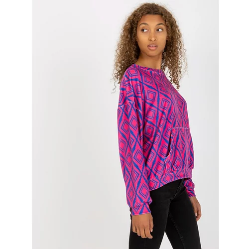 Fashion Hunters RUE PARIS pink and blue velor sweatshirt with a print without a hood