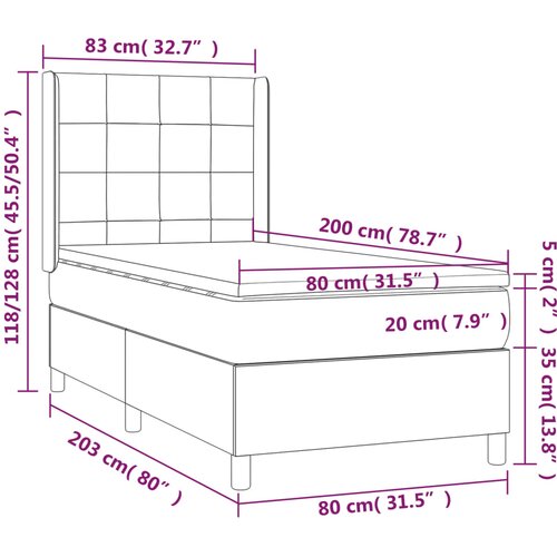  Krevet box spring s madracem LED smeđesivi 80 x 200 cm tkanina Slike