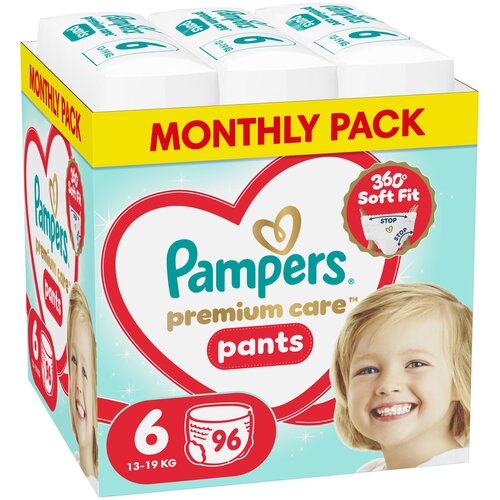 Pampers Premium Care Pants pelene gaćice veličina 6 Extra Large Mega Pack 96 kom (13&amp;ndash;18 kg) Slike