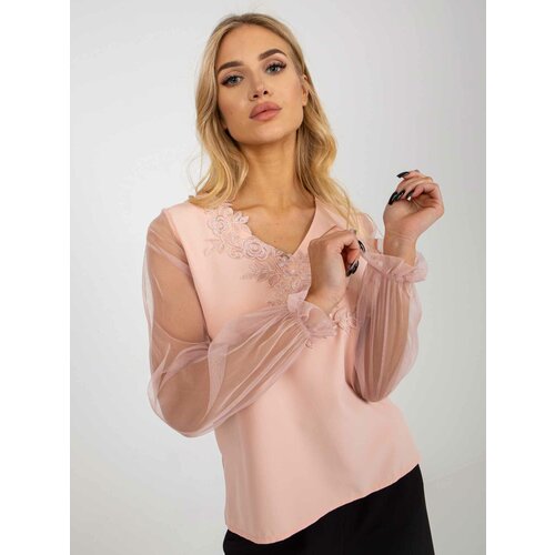 Fashion Hunters Peach formal blouse with mesh sleeves Slike