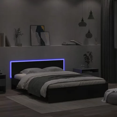 vidaXL Okvir kreveta s uzglavljem i LED crni 160 x 200 cm