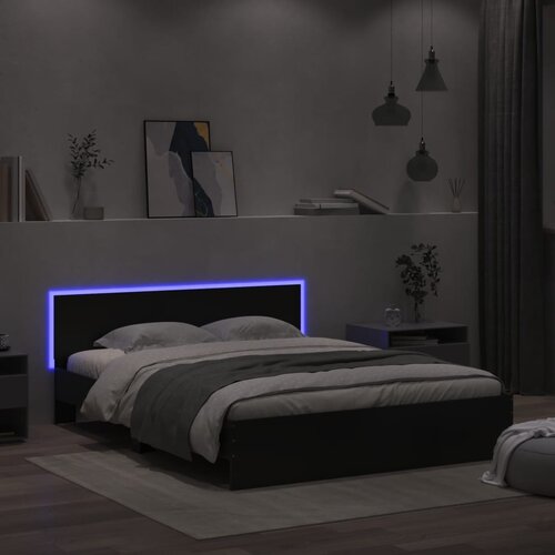 VidaXL Posteljni okvir z vzglavjem in LED črn 160x200 cm Slike