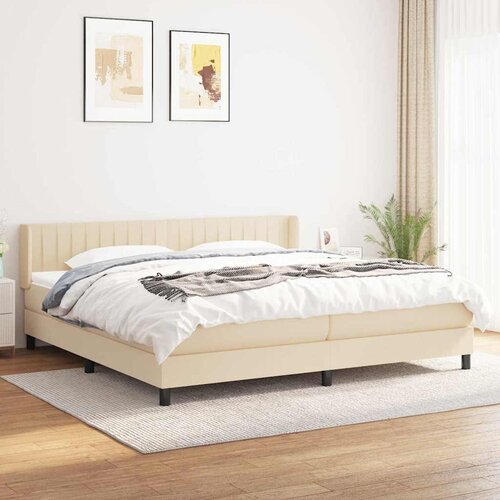 Krevet s oprugama i madracem krem 200 x 200 cm od tkanine Slike