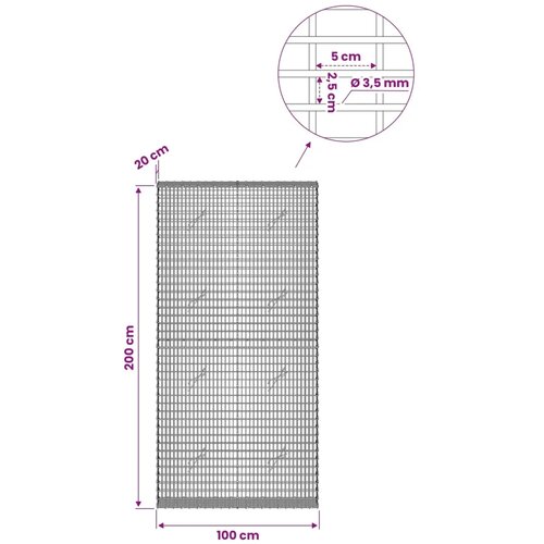  Gabion s žicom debljine 3 5 mm i mrežom 5x2 5 cm 100x20x200 cm - 20 cm 200 cm 100 cm Slike