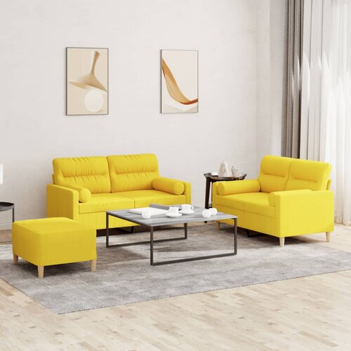  3-dijelni set sofa s jastucima svjetložuti od tkanine Cijene