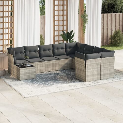 vidaXL 10-dijelni set vrtnih sofa poliratan s jastucima svijetlosivi Cijene