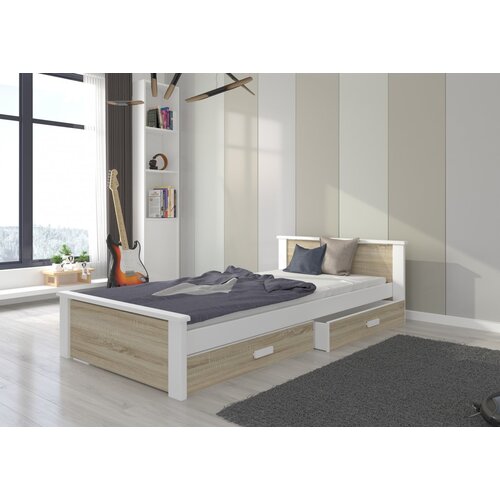 ADRK Enojna postelja ALDEX z dvema predaloma 180x80 cm - BELA-SONOMA HRAST Cene