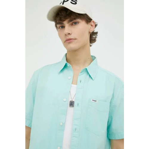 Wrangler Pamučna košulja za muškarce, boja: tirkizna, regular, s klasičnim ovratnikom