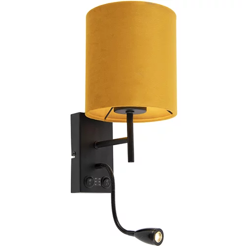 QAZQA Stenska svetilka črna z žametno rumenim odtenkom - Stacca