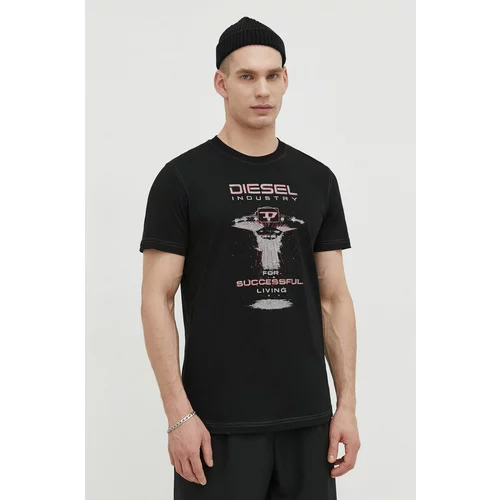 Diesel Pamučna majica za muškarce, boja: crna, s tiskom