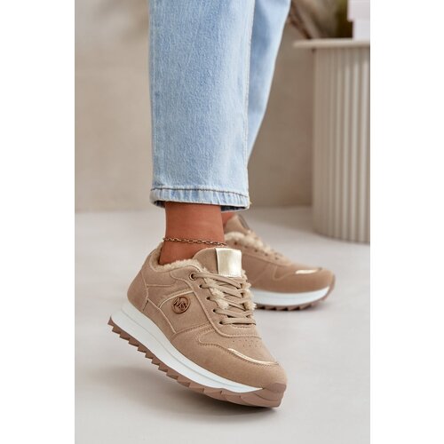 Kesi Women&amp;#039;s sports shoes insulated with fur on the khaki platform Lerisas Slike
