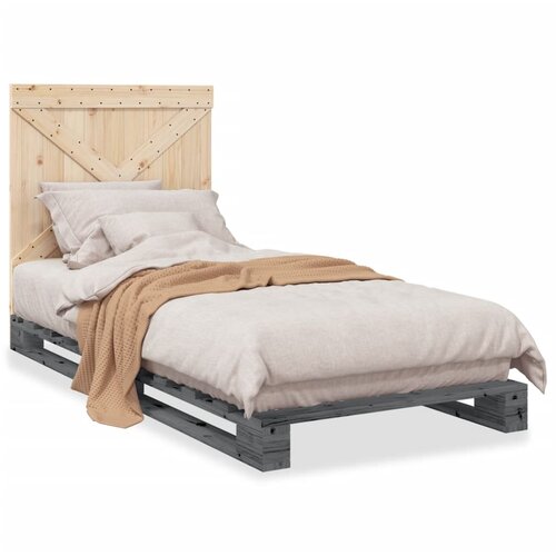 VidaXL Posteljni okvir z vzglavjem siv 90x200 cm trdna borovina Slike