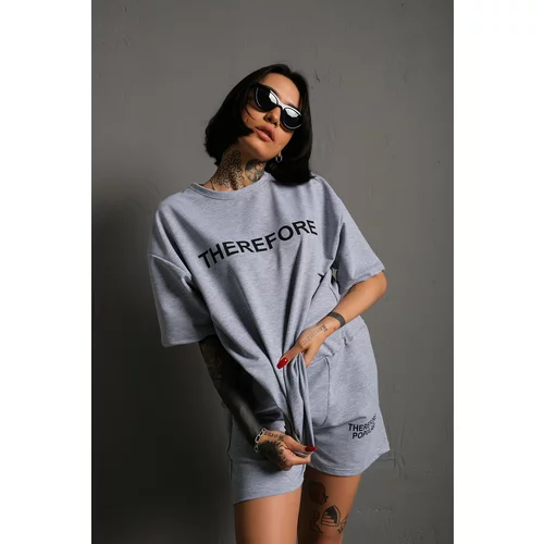 Know Women's Gray Therefore Printed Oversize Shorts Suit