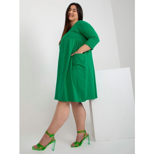 Fashion Hunters Green flared cotton dress size plus Slike