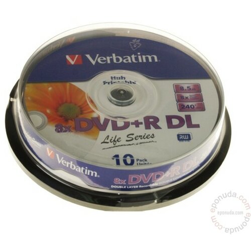 Verbatim DOUBLE LAYER 8.5GB PRINTABILE/DVD+R/8X/SP10/ 43818 disk Slike