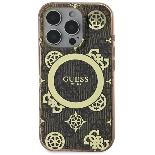 Guess Hrbtni ovitek za iPhone 16 Pro z vzorcem pivonke 4G MagSafe, Rjava, (21749280) Slike
