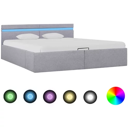 vidaXL Dvižni posteljni okvir LED svetlo sivo blago 180x200 cm
