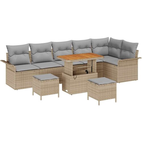 vidaXL Vrtna sedežna garnitura z blazino 9 pcs Bež in svetlo siva, (5000135883) Cene