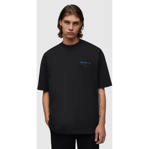 AllSaints Pamučna majica UNDERGROUND SS CREW za muškarce, boja: crna, s tiskom