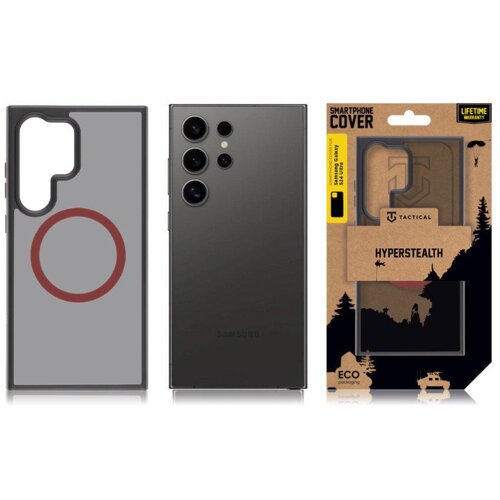 TACTICAL Asphalt MagForce rdeč silikonski ovitek za Samsung Galaxy S24 Ultra 5G - prozorno črn Slike