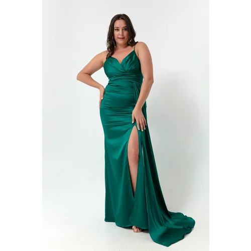Lafaba Women's Emerald Green Plus Size Long Satin Evening Dress & Prom Dress