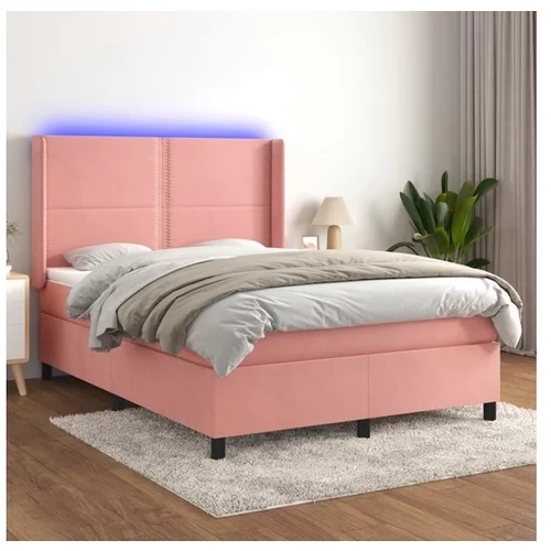  Box spring postelja z vzmetnico LED roza 80x200 cm žamet