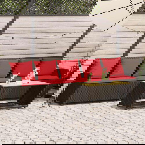 vidaXL Vrtna sofa 5-sjed s jastucima smeđi poliratan Cene