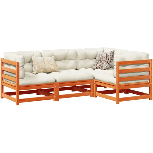 VidaXL 4-dijelni set vrtnih sofa s jastucima vo&amp;scaron;tano smeđi od borovine Slike