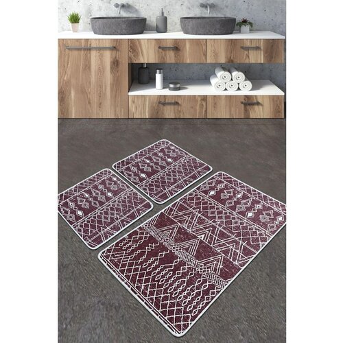  Straordinario Djt - Beige Claret RedWhite Bathmat Set (3 Pieces) Cene
