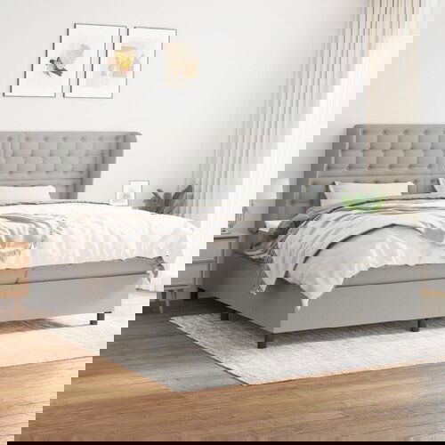 The Living Store Box spring postelja z vzmetnico svetlo siva 200x200 cm blago - Box Spring Postelja, (21516463) Slike