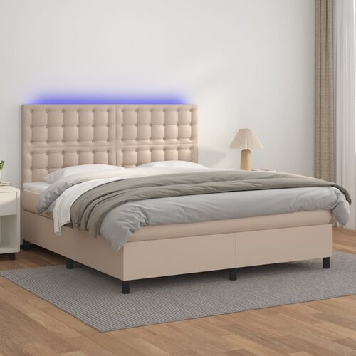  Krevet box spring madrac LED cappuccino 160x200cm umjetna koža Cijene