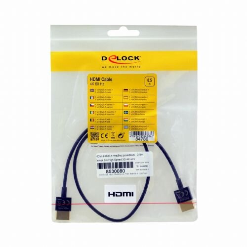 Delock HDMI Priključni kabel [1x Mu&amp;scaron;ki konektor HDMI - 1x Mu&amp;scaron;ki konektor HDMI] 0.5 m Crna Slike