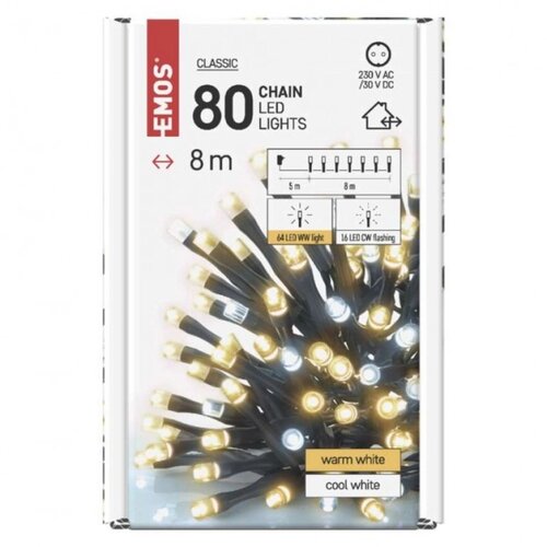 Emos LED svetlosni lanac 80 LED treperuci 8 m spolja&scaron;nji 1 unutra&scaron;nji WW/CW tajmer Cene