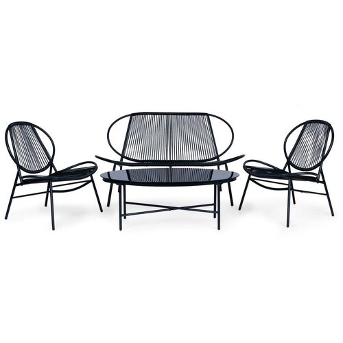 Modern Home ba&amp;scaron;tenska garnitura od ratana metalne stolice klupa i crni sto Slike